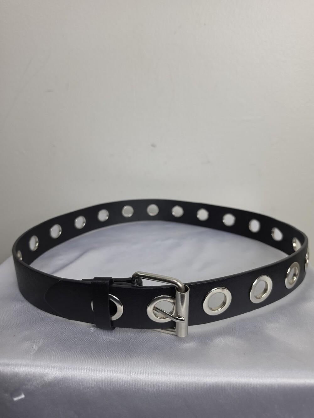 Y2K Black Grommet Belt with Silver Hardware